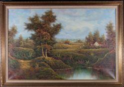 20TH CENTURY BRITISH SCHOOL - OIL ON CANVAS LANDSCAPE