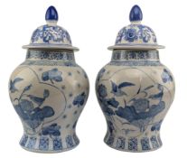 PAIR OF 20TH CENTURY CHINESE BLUE & WHITE PORCELAIN LIDDED JARS