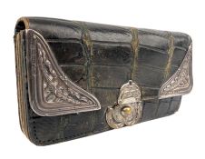 EDWARD IMPORT HALLMARKED SILVER MOUNTED CROCODILE LEATHER PURSE