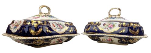 PAIR OF DERBY PORCELAIN EARLY 19TH CENTURY HAND PAINTED CHINA LIDDED TUREENS