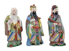 20TH CENTURY CHINESE FAMILLE ROSE STATUES OF SANXING GODS