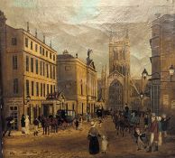 THE MARKET PLACE, BATH - A 19TH CENTURY OIL ON CANVAS TOWN PAINTING