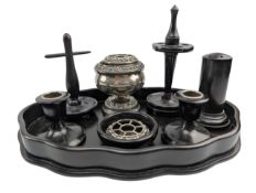 20TH CENTURY RETRO 7PC EBONY DRESSING TABLE VANITY SET