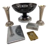 ART DECO BAKERLITE FRUIT BOWL & PAIR OF SILVER PLATED CANDLESTICKS