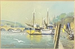 ROY STRINGFELLOW (1921-2008) - FISHING BOATS, LOOE - PASTEL ON PAPER