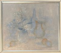 JUNE MILES RWA (1924-2021) - HYDRANGEAS, 1989 - OIL ON CANVAS STILL LIFE