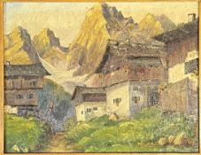 UNKNOWN - MID 20TH CENTURY SWISS ALPS OIL ON PANEL PAINTING