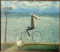 DAVID EUSTACE (B. 1961) - BRINGING IN THE SWANS - OIL & ACRYLIC ON BOARD