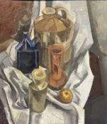 W OWENS (UNKNOWN) - 1987 CUBIST STYLE OIL ON CANVAS STILL LIFE
