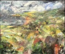 IAN ROBERTSON (B. 1955) - ROOFTOPS OVER NEWPORT - OIL ON BOARD