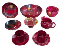 ROYAL DOULTON FLAMBE - ELEVEN PIECES OF MOTTLED FLAMBE CERAMICS