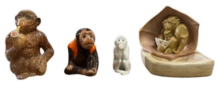 FOUR ROYAL DUX, BESWICK AND OTHER HAND-PAINTED PORCELAIN MONKEY PIECES