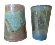 ALPHONSE CYTERE X RAMBERVILLERS - TWO BLUE & GREEN LUSTRE WARE TAPERING CUPS