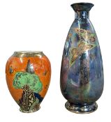 CROWN DEVON LUSTRINE FIELDING'S - TWO BUTTERFLY & GARDEN PATTERNS LUSTRE VASES