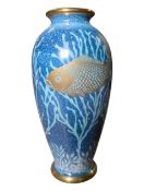 MOORLAND CERAMICS, CHELSEA WORKS - GILT & BLUE LUSTRE FISH VASE