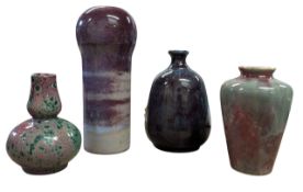 FOUR ASSORTED CONTINENTAL & ENGLISH FLAMBE GLAZE POTTERY VASES
