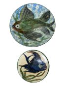 PUIGDEMONT POTTERY (20TH CENTURY) - TWO STUDIO POTTERY SLIPWARE CHARGERS