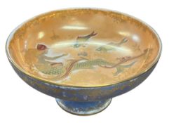 CROWN DEVON LUSTRINE FIELDING'S - MERMAID & KOI FISH COMPORT FOOTED DISH