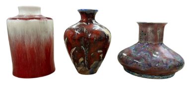 THREE ROYAL DUX, COBRIDGE & BLACK RYDEN FLAMBE GLAZE POTTERY VASES