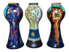 ZUID-HOLLAND GOUDA POTTERY - THREE ART NOUVEAU TULIP GOURD VASES