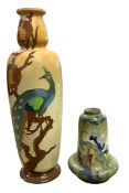 DEAN FOR THOMAS FORESTER & SONS - TWO ART NOUVEAU PEACOCK HAND PAINTED VASES