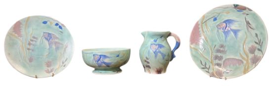 IVORY WARE HANCOCK'S - FOUR HAND PAINTED CERAMIC FISH & SEAWEED ITEMS