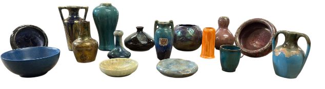 SIXTEEN 20TH CENTURY LUSTRE & FLAMBE WARE MINIATURE POTTERY PIECES