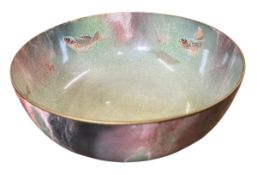A. J. WILKINSON ORIFLAMME DESIGNED BY JOHN BUTLER - MARBLE EFFECT LUSTRE BOWL WITH FISH