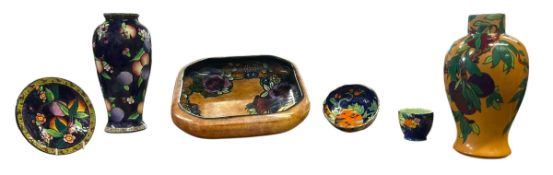 SIX EARLY 20TH CENTURY CARLTON, CLUSTER AND MAILING WARE HAND PAINTED CERAMIC PIECES