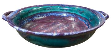 ZUID-HOLLAND GOUDA POTTERY - ART NOUVEAU MARBLE EFFECT GLAZE TWIN HANDLED BOWL