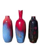 ROYAL DOULTON - THREE FLAMBE VEINED CERAMIC VASES
