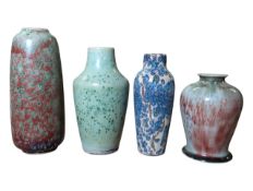 COBRIDGE STONEWARE POTTERY - FOUR RUSKIN & ROBIN'S EGG STYLE GLAZE VASES