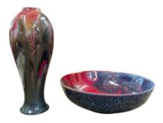 ROYAL DOULTON FLAMBE - NOKE & SUNG FLAMBE BOWL T/W VASE