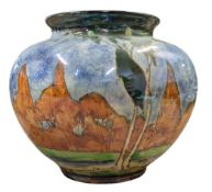 ROYAL WINTON GRIMWADES POTTERY - ART DECO FOREST SCENE BULBOUS VASE