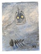 THE IRON GIANT - ORIGINAL SIGNED PAINTING BY RICHARD BAZLEY