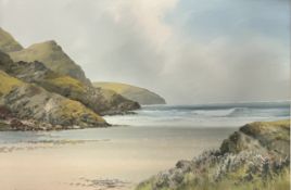 REGINALD DANIEL SHERRING - WATERCOLOUR & GOUACHE SEASCAPE OF CORNISH BEACH