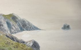 REGINALD DANIEL SHERRIN - WATERCOLOUR & GOUACHE CORNISH COASTLINE WITH SEAGULLS