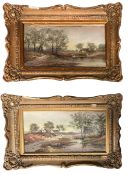 PAIR OF 19TH CENTURY ENGLISH SCHOOL OIL ON GLASS LANDSCAPE SIGNED PAINTINGS