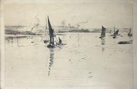WILLIAM LIONEL WYLLIE - UNTITLED BARGES IN THE THAMES ETCHING ON PAPER