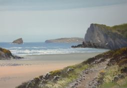 REGINALD DANIEL SHERRIN - WATERCOLOUR & GOUACHE SEASCAPE OF CORNISH BEACH