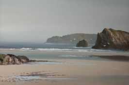 REGINALD DANIEL SHERRIN - NEAR BUDE, CORNWALL - WATERCOLOUR SEASCAPE