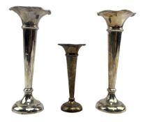 PAIR OF GEORGE V HALLMARKED SILVER STEM VASES & ANOTHER