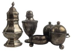 VICTORIAN 3IN1 HALLMARKED SILVER CRUET SET & TWO SILVER PEPPERETTES
