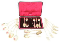 CASED SET OF SIX MASONIC TEASPOONS & SUGAR TONG SET & OTHER FLATWARE