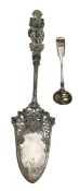 VICTORIAN HALLMARKED SILVER SAUCE LADLE & A GERMAN 800 SILVER SLICER