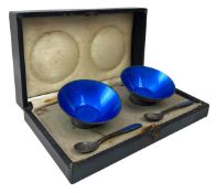 CASED SET OF SILVER 925 & BLUE ENAMEL DANISH CONDIMENT SET