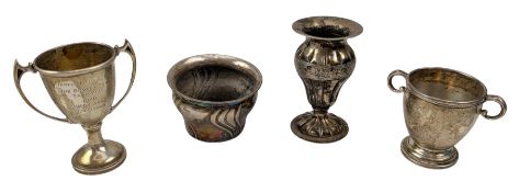 20TH CENTURY HALLMARKED SILVER ITEMS INCLUDING TROPHY & EGG CUP
