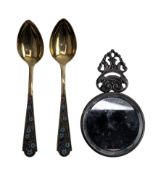PAIR OF RUSSIAN GILT SILVER & ENAMELLED TEASPOONS
