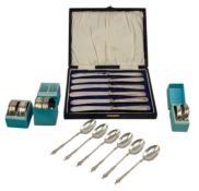 SET OF SIX GEORGE V HALLMARKED SILVER APOSTEL TEASPOONS & OTHERS