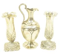 VICTORIAN HALLMARKED SILVER VASE & PAIR OF EDWARD VII SILVER VASES